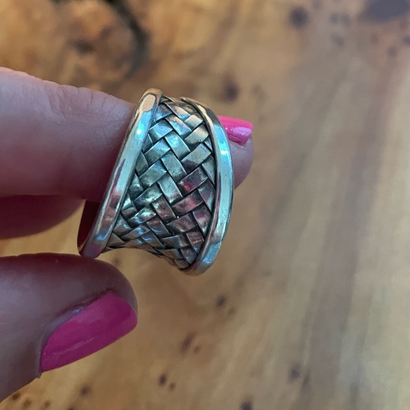 Sterling Silver 925 Adjustable Basket Weave Concave Ring Size 8 - Picture 4 of 8